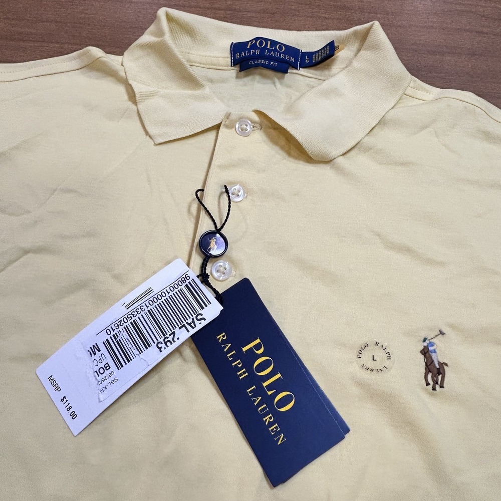 Polo Ralph Lauren Polo Shirt Mens L Yellow Classic Fit Knit Cotton Pony NWT